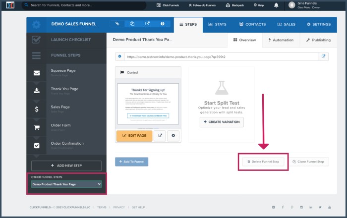 Delete Funnel Step
