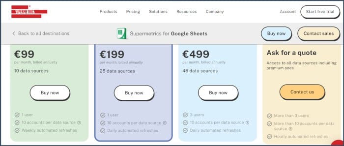 Supermetrics Pricing