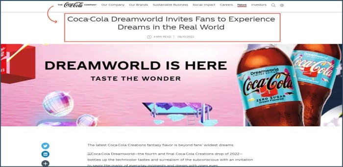 Blog content as used by Coca-Cola Company