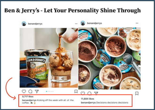 Social media copywriting as used by Ben & Jerry’s