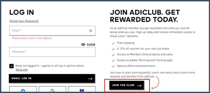 Adidas Low-Commitment Membership Form