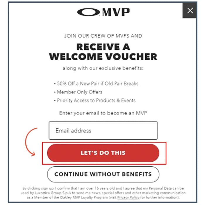 Oakley's Welcome Voucher Hook